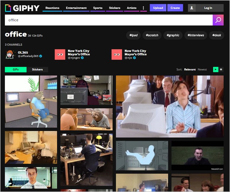 giphy.com сервис подбора анимационных изображений гифок