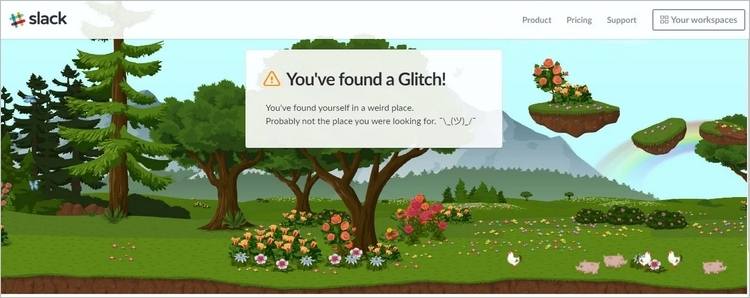 Команда из знаменитого сервиса Slack создала анимированную 404 страницу с элементами игры и с кликабельными элементами