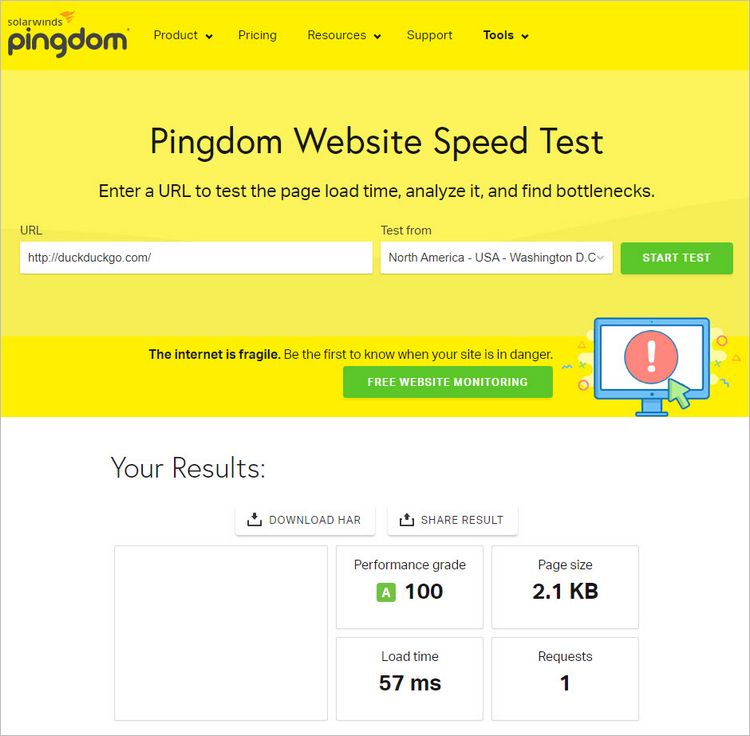 “Pingdom” - сервис проверки скорости сайта