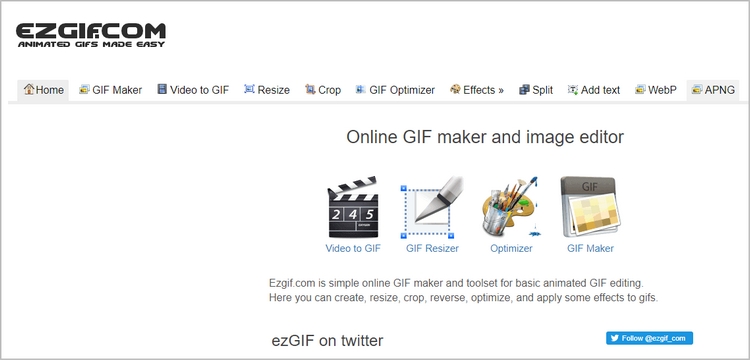 В сервисе ezgif.com можно не только конвертировать видеофайлы в Gif